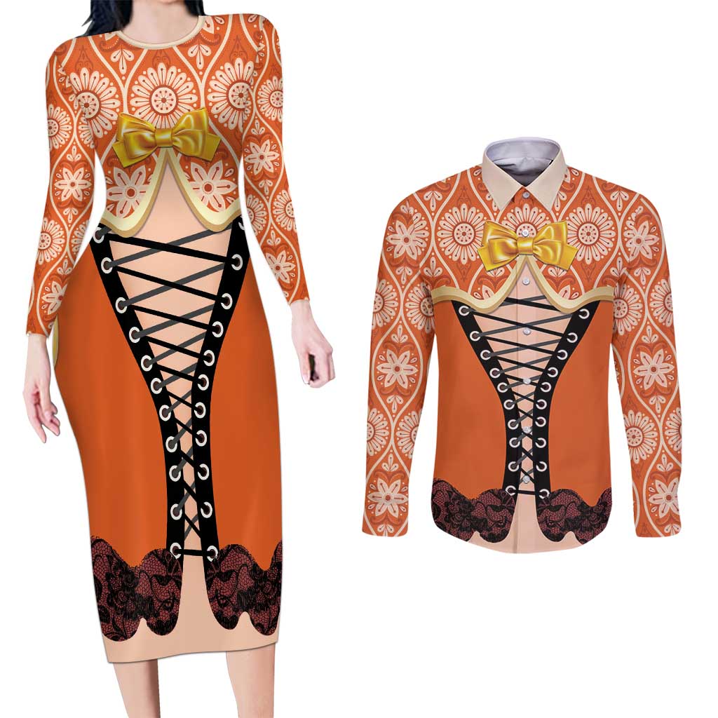 Personalised Netherlands Koningsdag 2025 Couples Matching Long Sleeve Bodycon Dress and Long Sleeve Button Shirt King's Day Dutch Costume Spirit