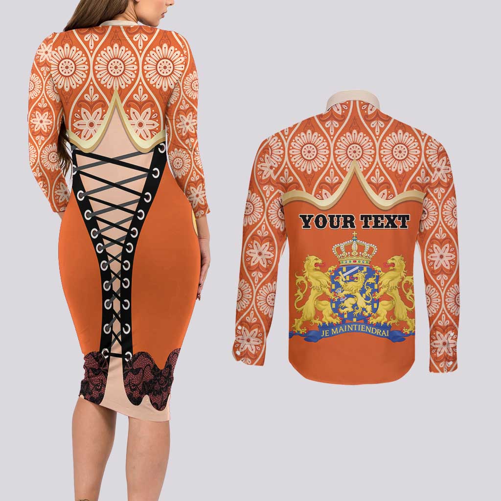 Personalised Netherlands Koningsdag 2025 Couples Matching Long Sleeve Bodycon Dress and Long Sleeve Button Shirt King's Day Dutch Costume Spirit
