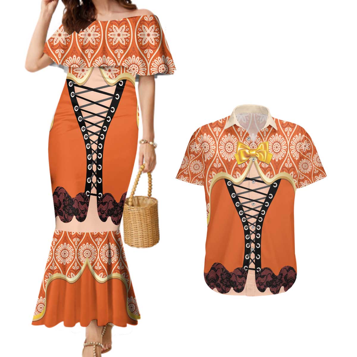 Personalised Netherlands Koningsdag 2025 Couples Matching Mermaid Dress and Hawaiian Shirt King's Day Dutch Costume Spirit