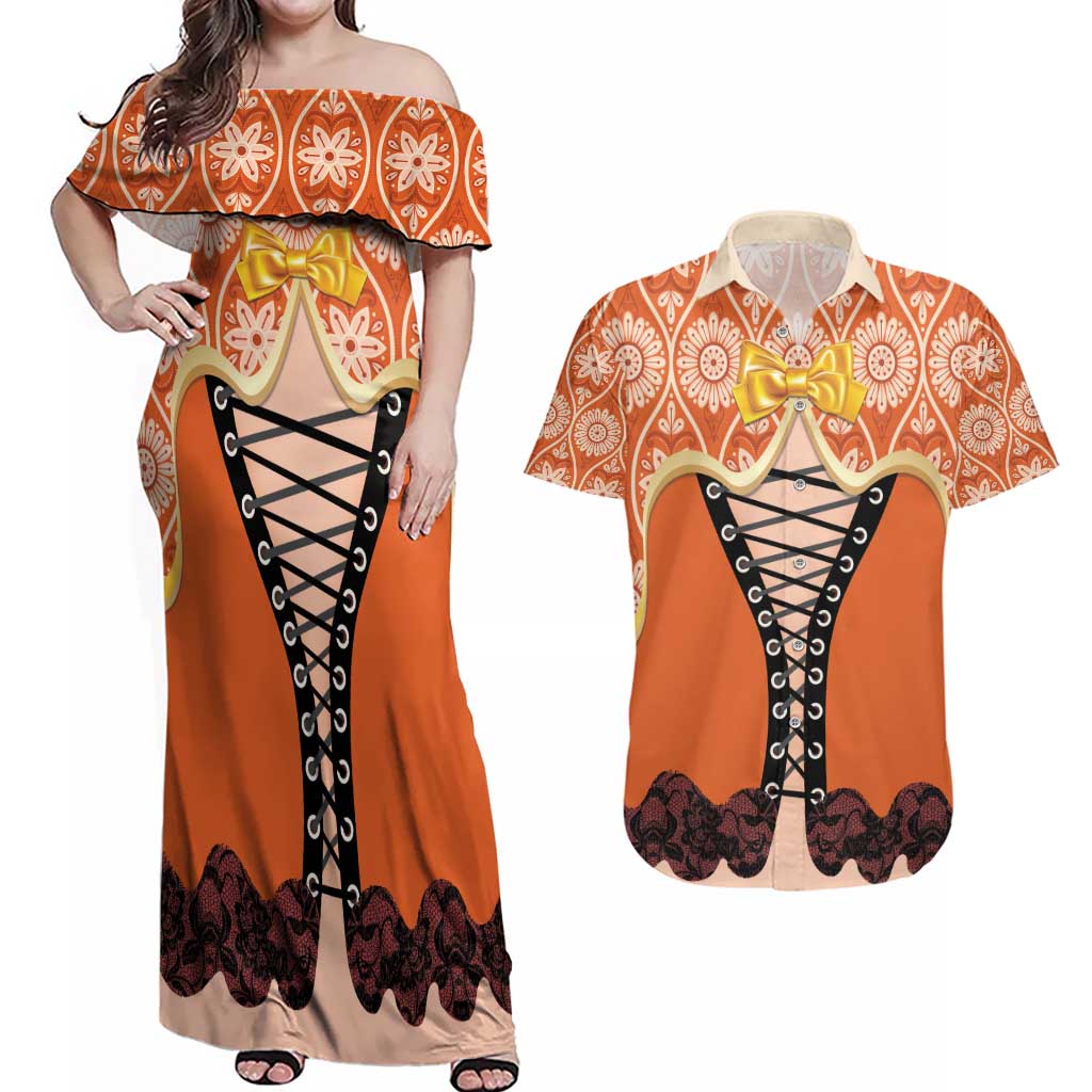 Personalised Netherlands Koningsdag 2025 Couples Matching Off Shoulder Maxi Dress and Hawaiian Shirt King's Day Dutch Costume Spirit