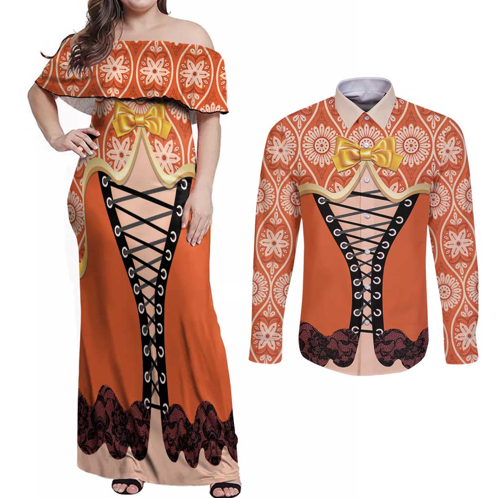 Personalised Netherlands Koningsdag 2025 Couples Matching Off Shoulder Maxi Dress and Long Sleeve Button Shirt King's Day Dutch Costume Spirit