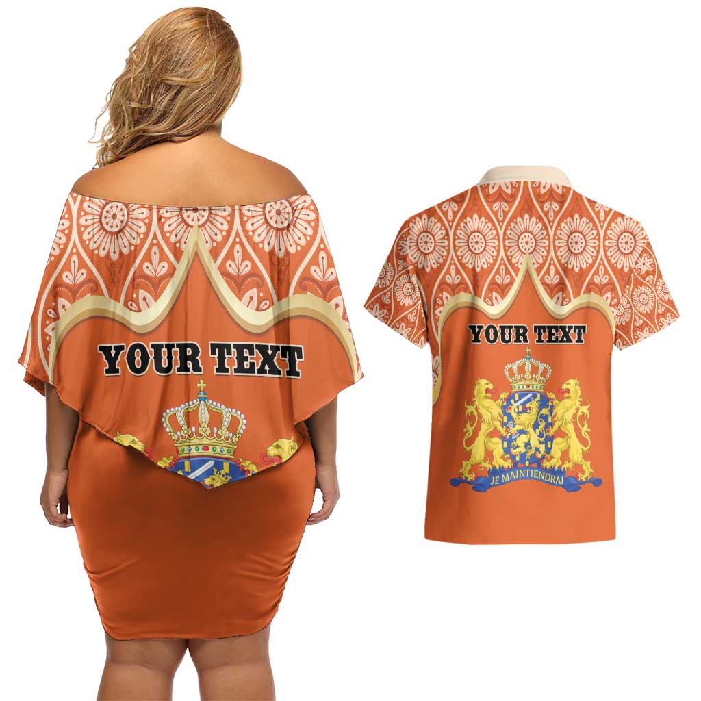 Personalised Netherlands Koningsdag 2025 Couples Matching Off Shoulder Short Dress and Hawaiian Shirt King's Day Dutch Costume Spirit