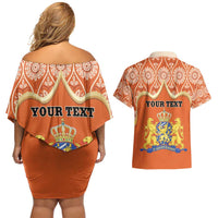 Personalised Netherlands Koningsdag 2025 Couples Matching Off Shoulder Short Dress and Hawaiian Shirt King's Day Dutch Costume Spirit