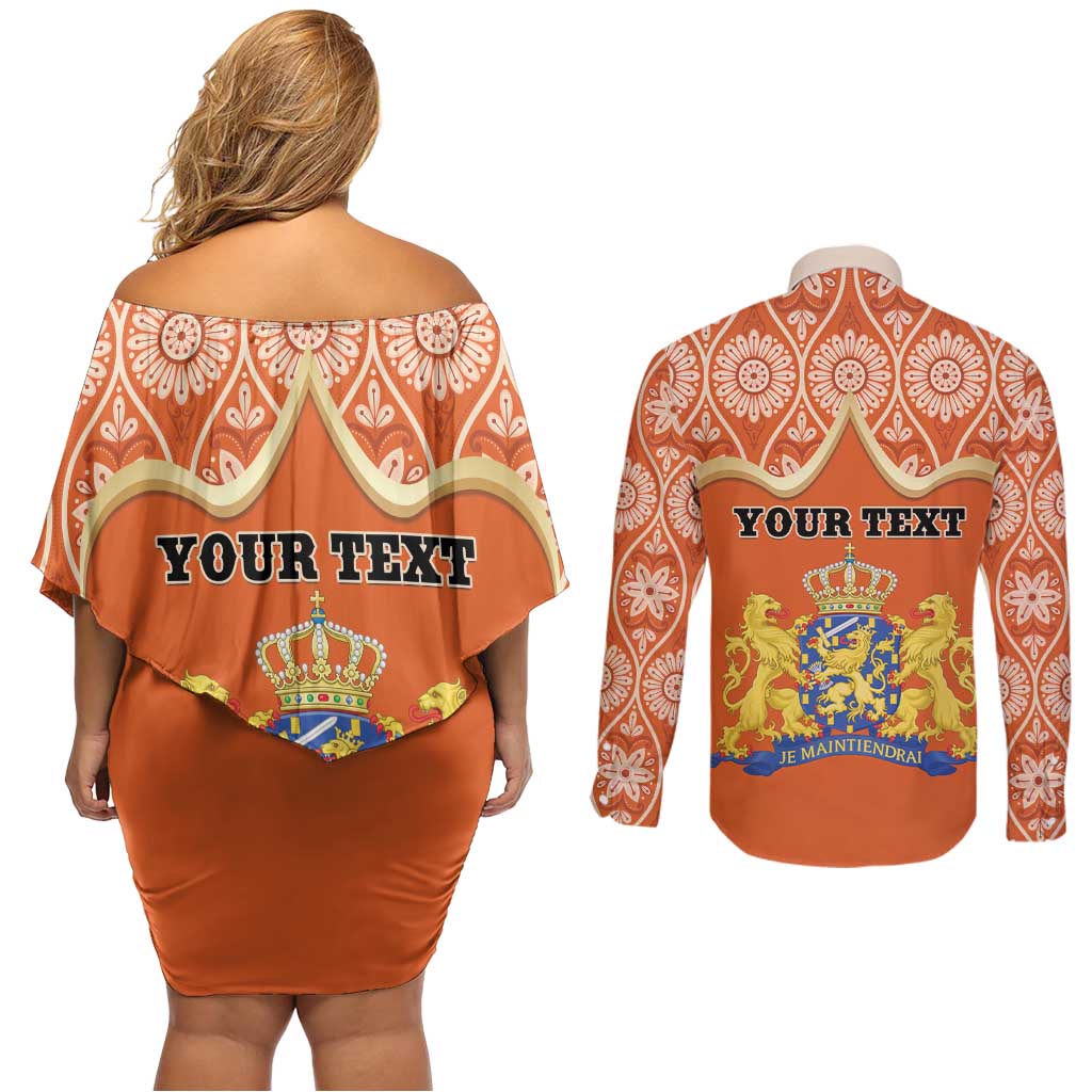 Personalised Netherlands Koningsdag 2025 Couples Matching Off Shoulder Short Dress and Long Sleeve Button Shirt King's Day Dutch Costume Spirit
