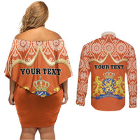 Personalised Netherlands Koningsdag 2025 Couples Matching Off Shoulder Short Dress and Long Sleeve Button Shirt King's Day Dutch Costume Spirit