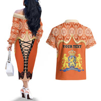 Personalised Netherlands Koningsdag 2025 Couples Matching Off The Shoulder Long Sleeve Dress and Hawaiian Shirt King's Day Dutch Costume Spirit