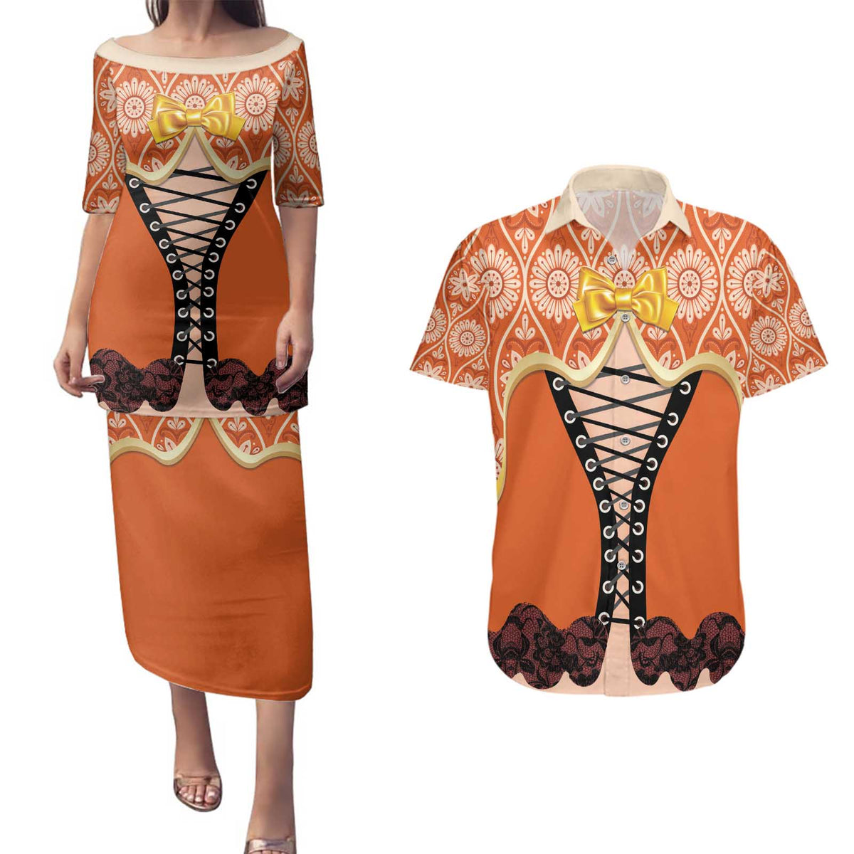 Personalised Netherlands Koningsdag 2025 Couples Matching Puletasi and Hawaiian Shirt King's Day Dutch Costume Spirit