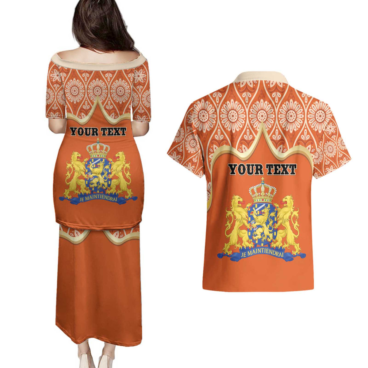 Personalised Netherlands Koningsdag 2025 Couples Matching Puletasi and Hawaiian Shirt King's Day Dutch Costume Spirit