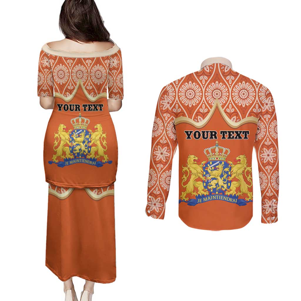 Personalised Netherlands Koningsdag 2025 Couples Matching Puletasi and Long Sleeve Button Shirt King's Day Dutch Costume Spirit