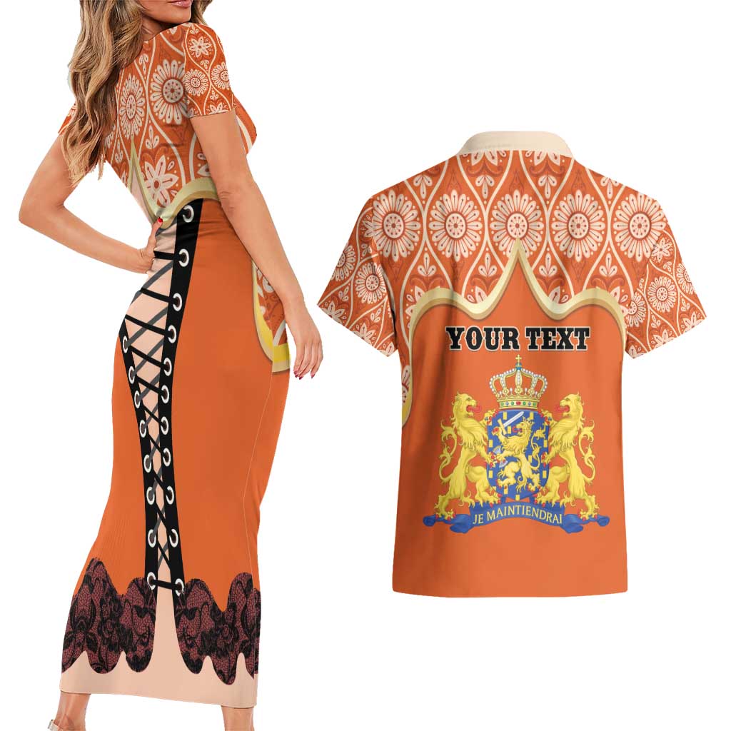 Personalised Netherlands Koningsdag 2025 Couples Matching Short Sleeve Bodycon Dress and Hawaiian Shirt King's Day Dutch Costume Spirit