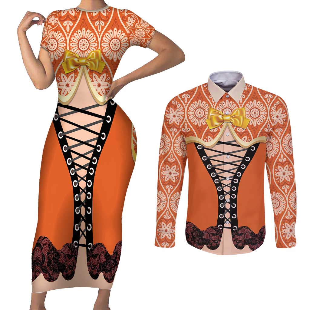 Personalised Netherlands Koningsdag 2025 Couples Matching Short Sleeve Bodycon Dress and Long Sleeve Button Shirt King's Day Dutch Costume Spirit
