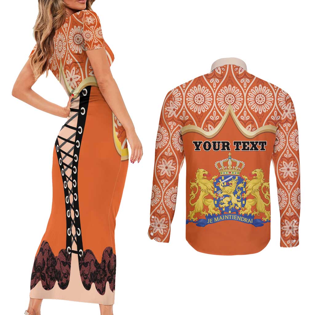 Personalised Netherlands Koningsdag 2025 Couples Matching Short Sleeve Bodycon Dress and Long Sleeve Button Shirt King's Day Dutch Costume Spirit