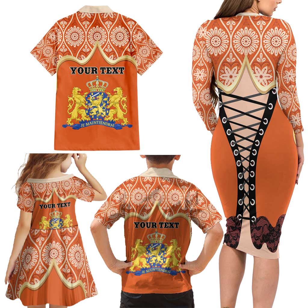 Personalised Netherlands Koningsdag 2025 Family Matching Long Sleeve Bodycon Dress and Hawaiian Shirt King's Day Dutch Costume Spirit