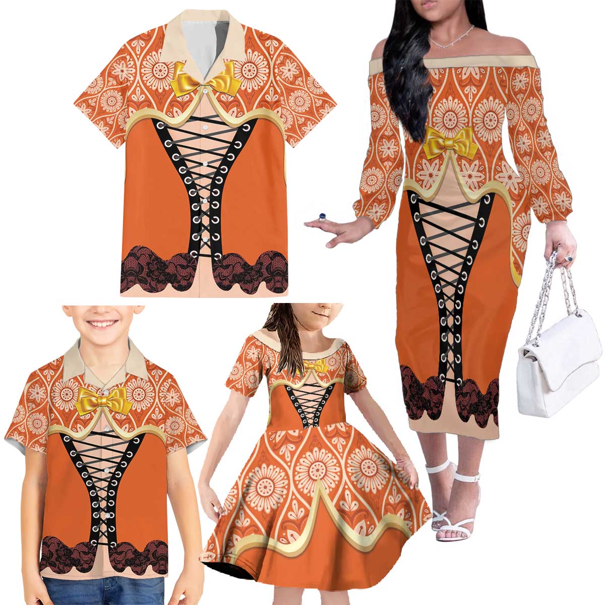 Personalised Netherlands Koningsdag 2025 Family Matching Off The Shoulder Long Sleeve Dress and Hawaiian Shirt King's Day Dutch Costume Spirit
