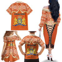 Personalised Netherlands Koningsdag 2025 Family Matching Off The Shoulder Long Sleeve Dress and Hawaiian Shirt King's Day Dutch Costume Spirit