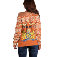 Personalised Netherlands Koningsdag 2025 Off Shoulder Sweater King's Day Dutch Costume Spirit