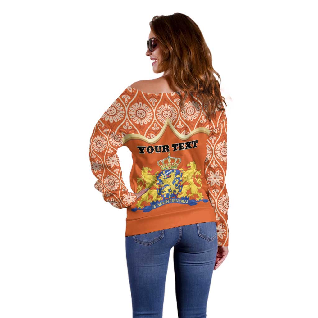 Personalised Netherlands Koningsdag 2025 Off Shoulder Sweater King's Day Dutch Costume Spirit