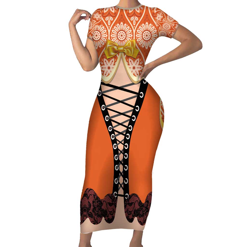 Personalised Netherlands Koningsdag 2025 Short Sleeve Bodycon Dress King's Day Dutch Costume Spirit