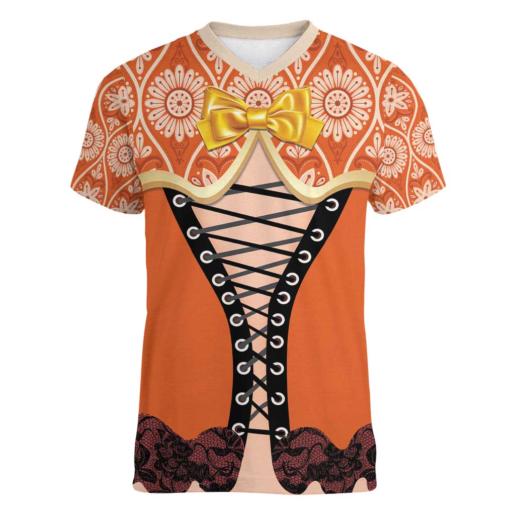 Personalised Netherlands Koningsdag 2025 Women V-Neck T-Shirt King's Day Dutch Costume Spirit