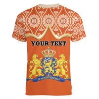Personalised Netherlands Koningsdag 2025 Women V-Neck T-Shirt King's Day Dutch Costume Spirit