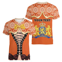 Personalised Netherlands Koningsdag 2025 Women V-Neck T-Shirt King's Day Dutch Costume Spirit