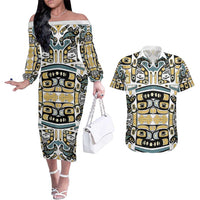 Canada Chilkat Pattern Couples Matching Off The Shoulder Long Sleeve Dress and Hawaiian Shirt Haida Spirit