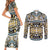 Canada Chilkat Pattern Couples Matching Short Sleeve Bodycon Dress and Long Sleeve Button Shirt Haida Spirit