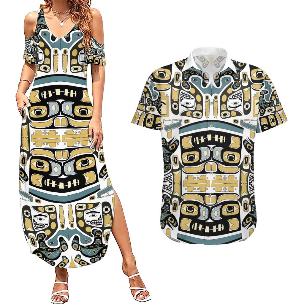 Canada Chilkat Pattern Couples Matching Summer Maxi Dress and Hawaiian Shirt Haida Spirit