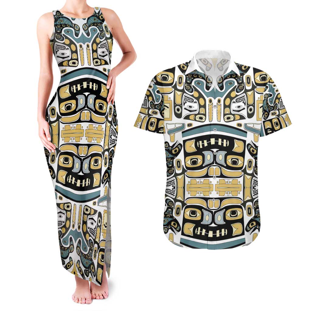 Canada Chilkat Pattern Couples Matching Tank Maxi Dress and Hawaiian Shirt Haida Spirit