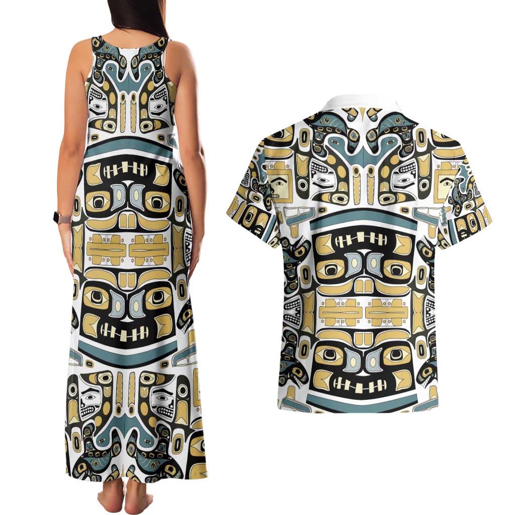 Canada Chilkat Pattern Couples Matching Tank Maxi Dress and Hawaiian Shirt Haida Spirit