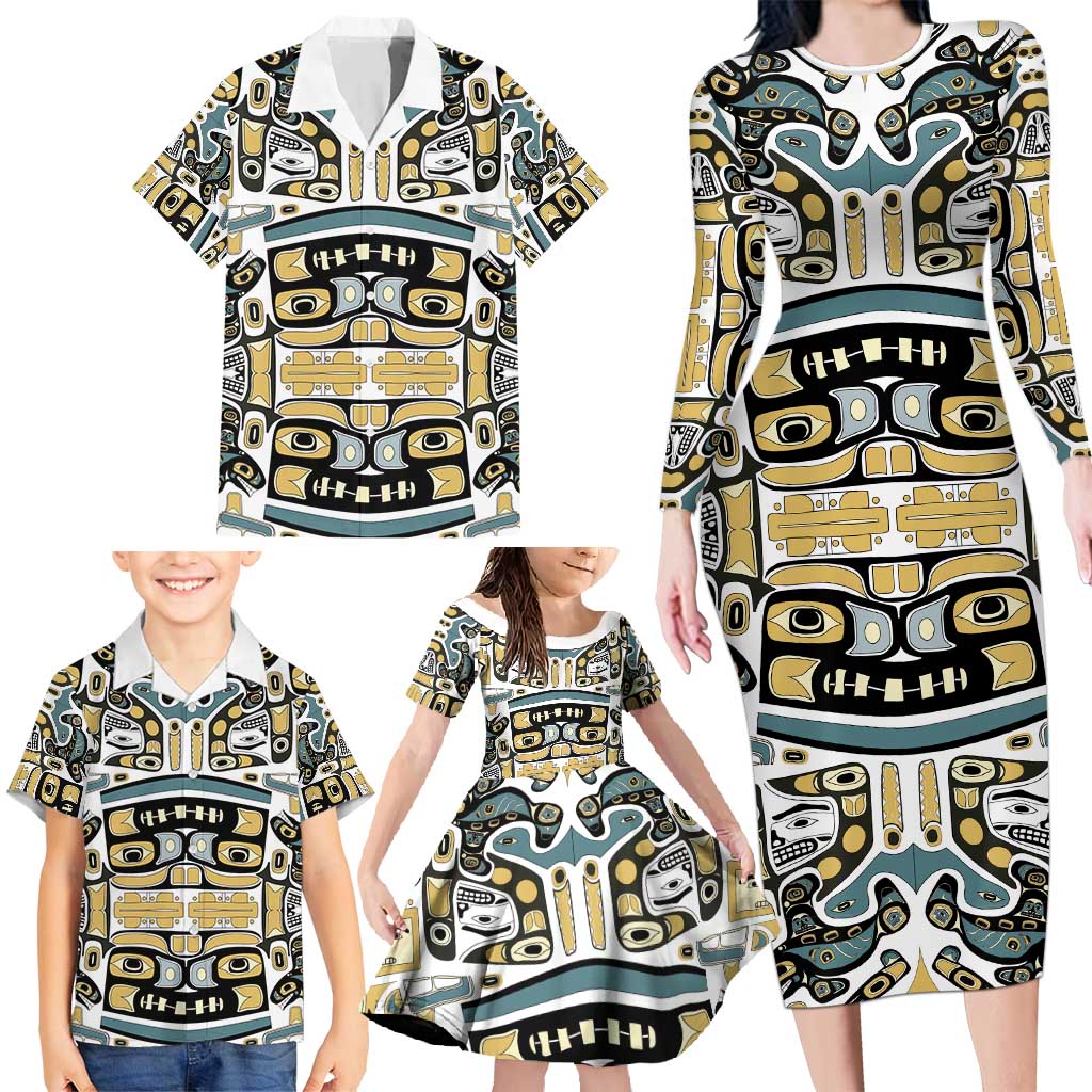 Canada Chilkat Pattern Family Matching Long Sleeve Bodycon Dress and Hawaiian Shirt Haida Spirit