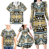 Canada Chilkat Pattern Family Matching Long Sleeve Bodycon Dress and Hawaiian Shirt Haida Spirit