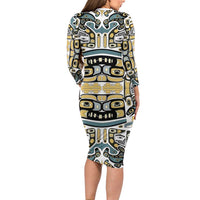 Canada Chilkat Pattern Family Matching Long Sleeve Bodycon Dress and Hawaiian Shirt Haida Spirit