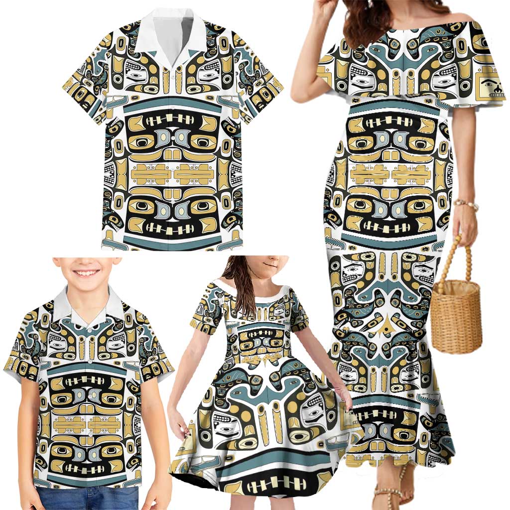 Canada Chilkat Pattern Family Matching Mermaid Dress and Hawaiian Shirt Haida Spirit