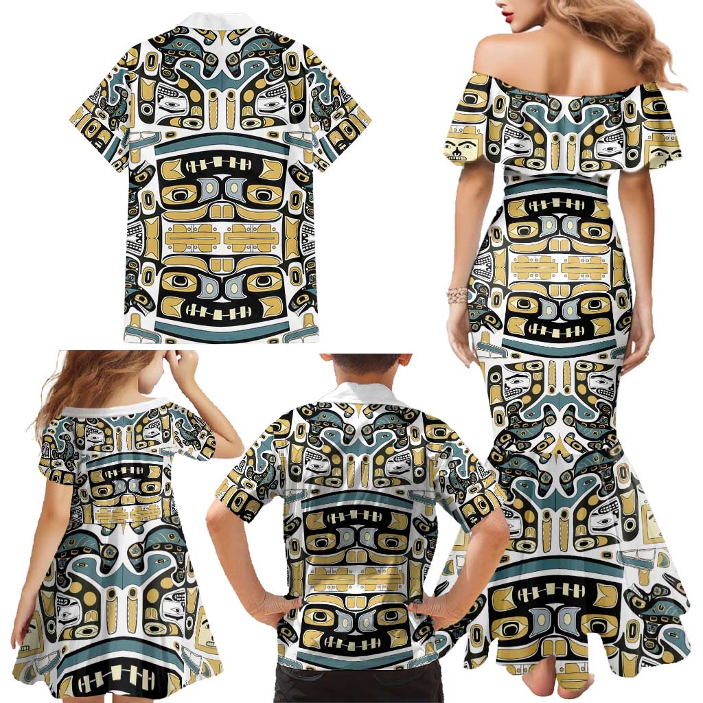 Canada Chilkat Pattern Family Matching Mermaid Dress and Hawaiian Shirt Haida Spirit