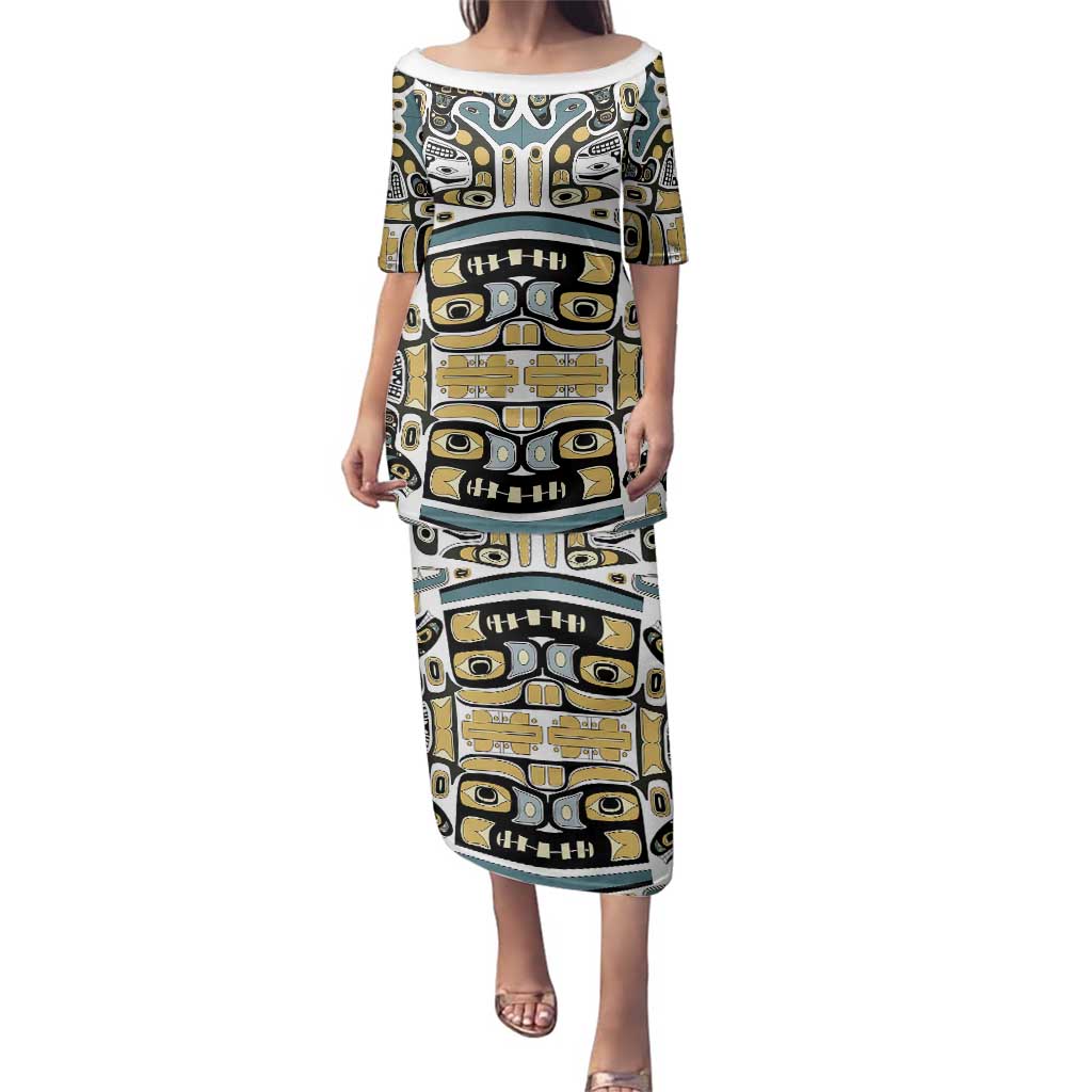 Canada Chilkat Pattern Family Matching Puletasi and Hawaiian Shirt Haida Spirit