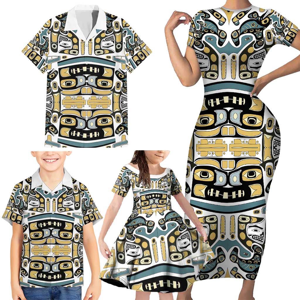Canada Chilkat Pattern Family Matching Short Sleeve Bodycon Dress and Hawaiian Shirt Haida Spirit