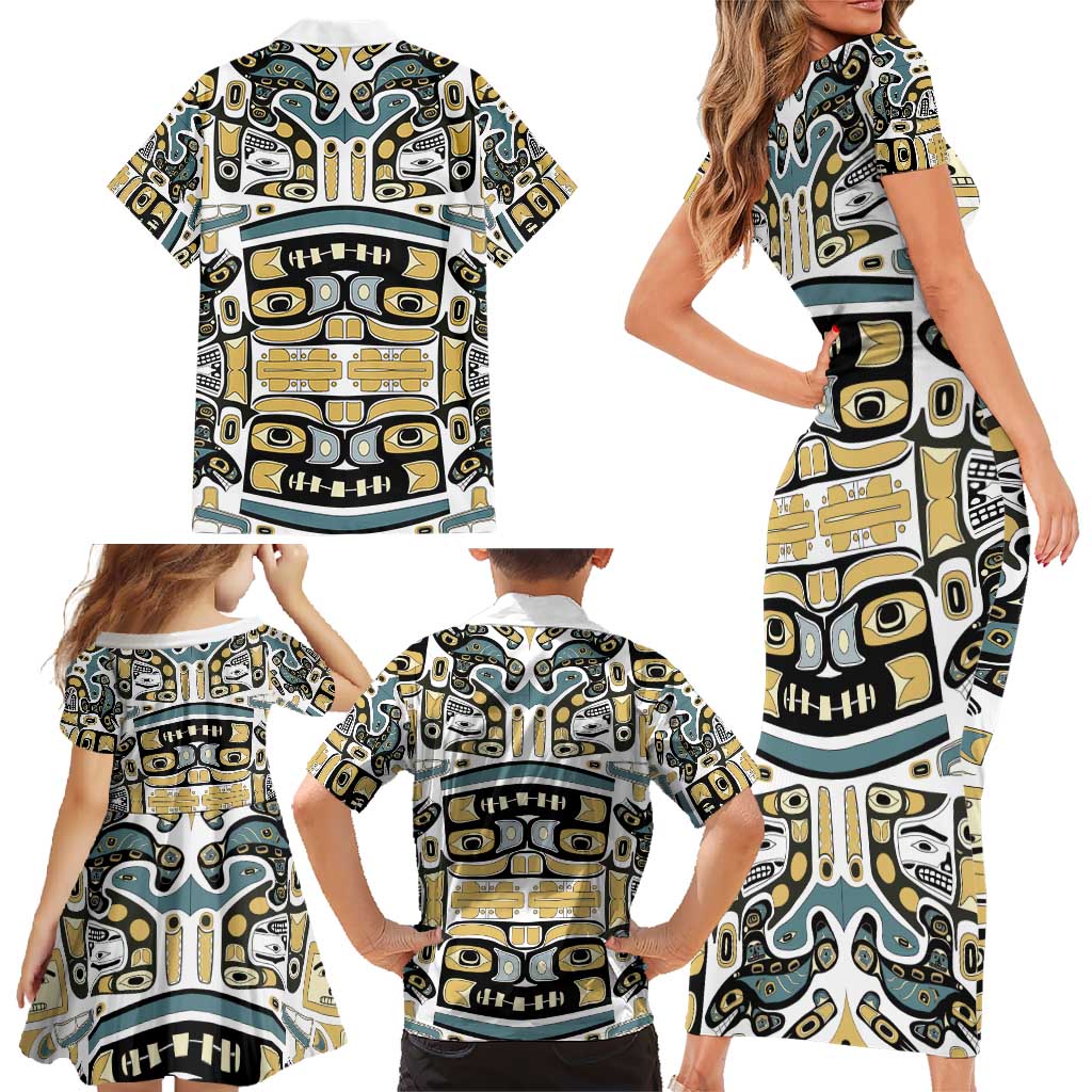 Canada Chilkat Pattern Family Matching Short Sleeve Bodycon Dress and Hawaiian Shirt Haida Spirit