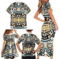 Canada Chilkat Pattern Family Matching Short Sleeve Bodycon Dress and Hawaiian Shirt Haida Spirit