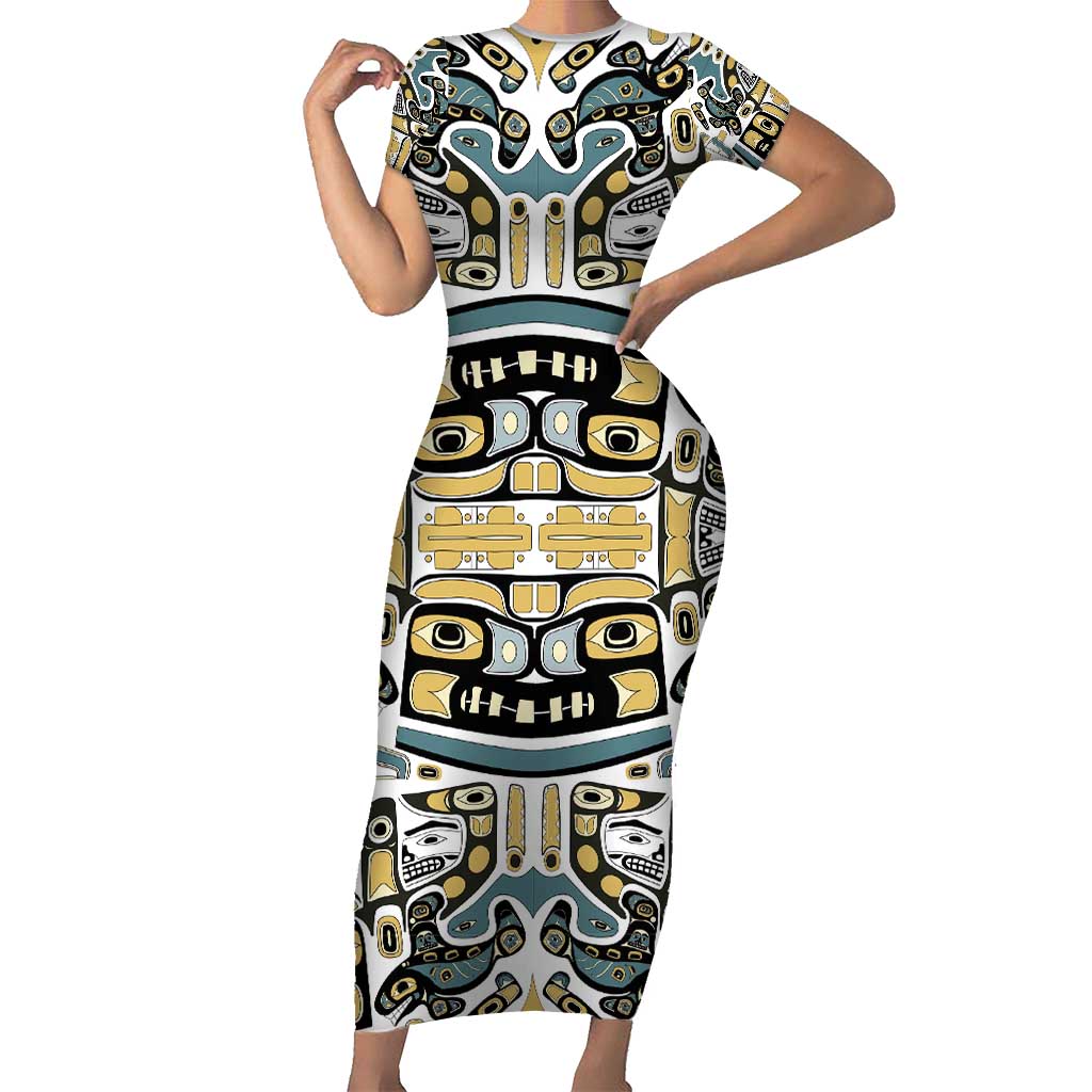 Canada Chilkat Pattern Family Matching Short Sleeve Bodycon Dress and Hawaiian Shirt Haida Spirit