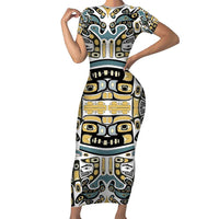 Canada Chilkat Pattern Family Matching Short Sleeve Bodycon Dress and Hawaiian Shirt Haida Spirit
