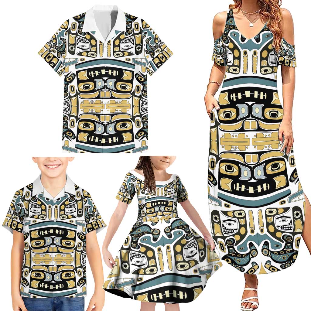 Canada Chilkat Pattern Family Matching Summer Maxi Dress and Hawaiian Shirt Haida Spirit