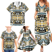 Canada Chilkat Pattern Family Matching Summer Maxi Dress and Hawaiian Shirt Haida Spirit