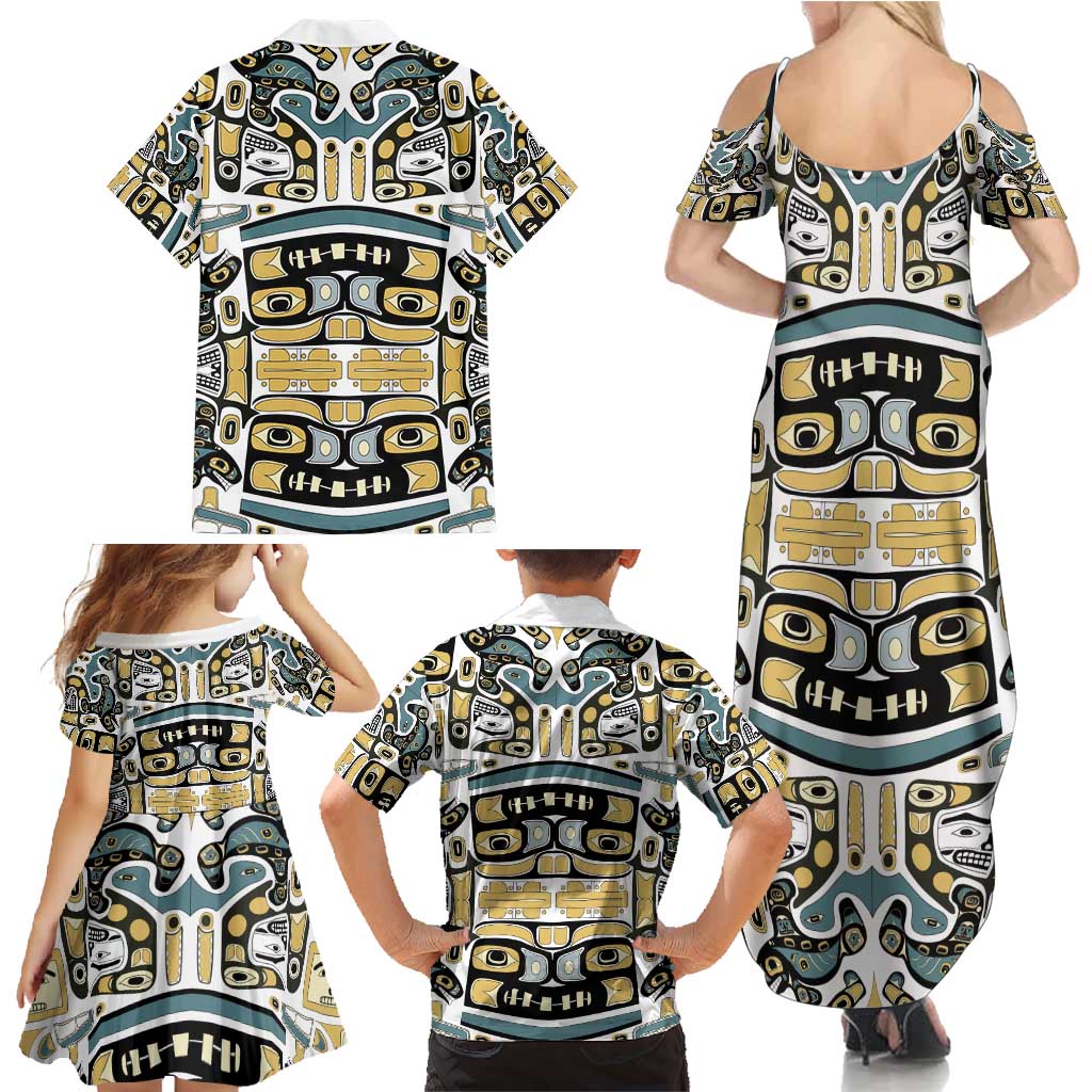 Canada Chilkat Pattern Family Matching Summer Maxi Dress and Hawaiian Shirt Haida Spirit