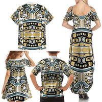Canada Chilkat Pattern Family Matching Summer Maxi Dress and Hawaiian Shirt Haida Spirit