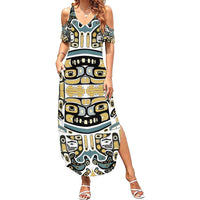 Canada Chilkat Pattern Family Matching Summer Maxi Dress and Hawaiian Shirt Haida Spirit