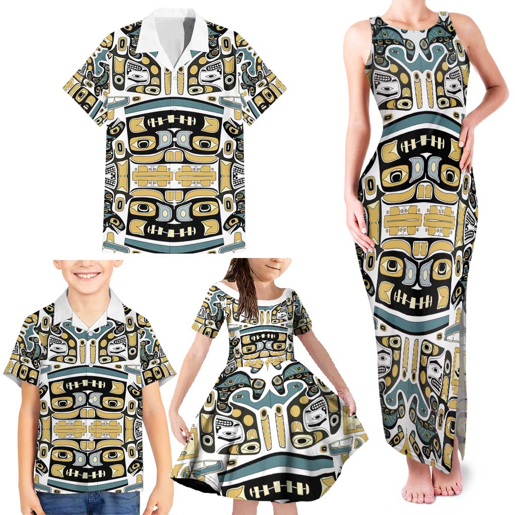 Canada Chilkat Pattern Family Matching Tank Maxi Dress and Hawaiian Shirt Haida Spirit