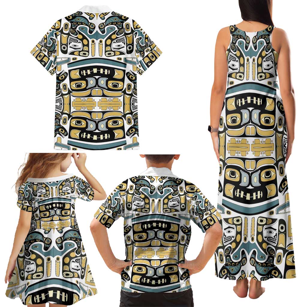 Canada Chilkat Pattern Family Matching Tank Maxi Dress and Hawaiian Shirt Haida Spirit