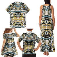 Canada Chilkat Pattern Family Matching Tank Maxi Dress and Hawaiian Shirt Haida Spirit