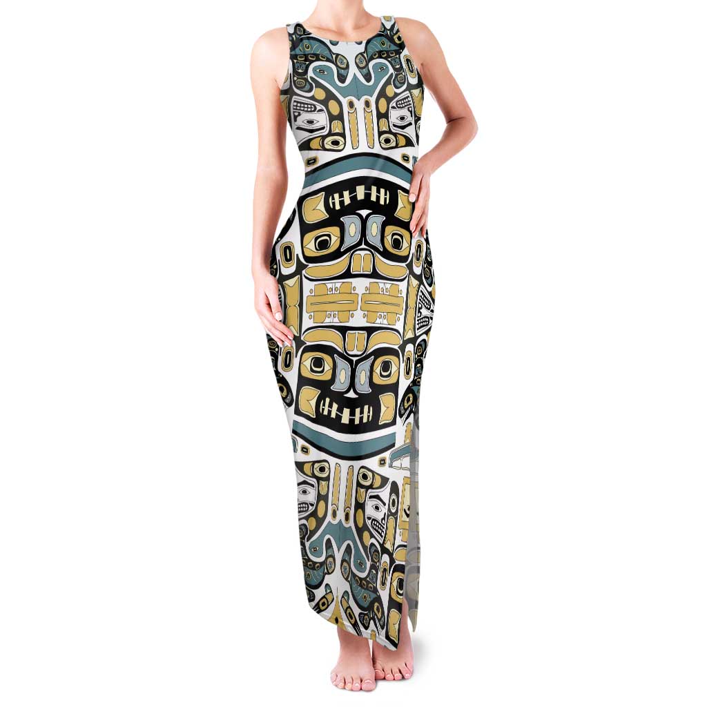 Canada Chilkat Pattern Family Matching Tank Maxi Dress and Hawaiian Shirt Haida Spirit